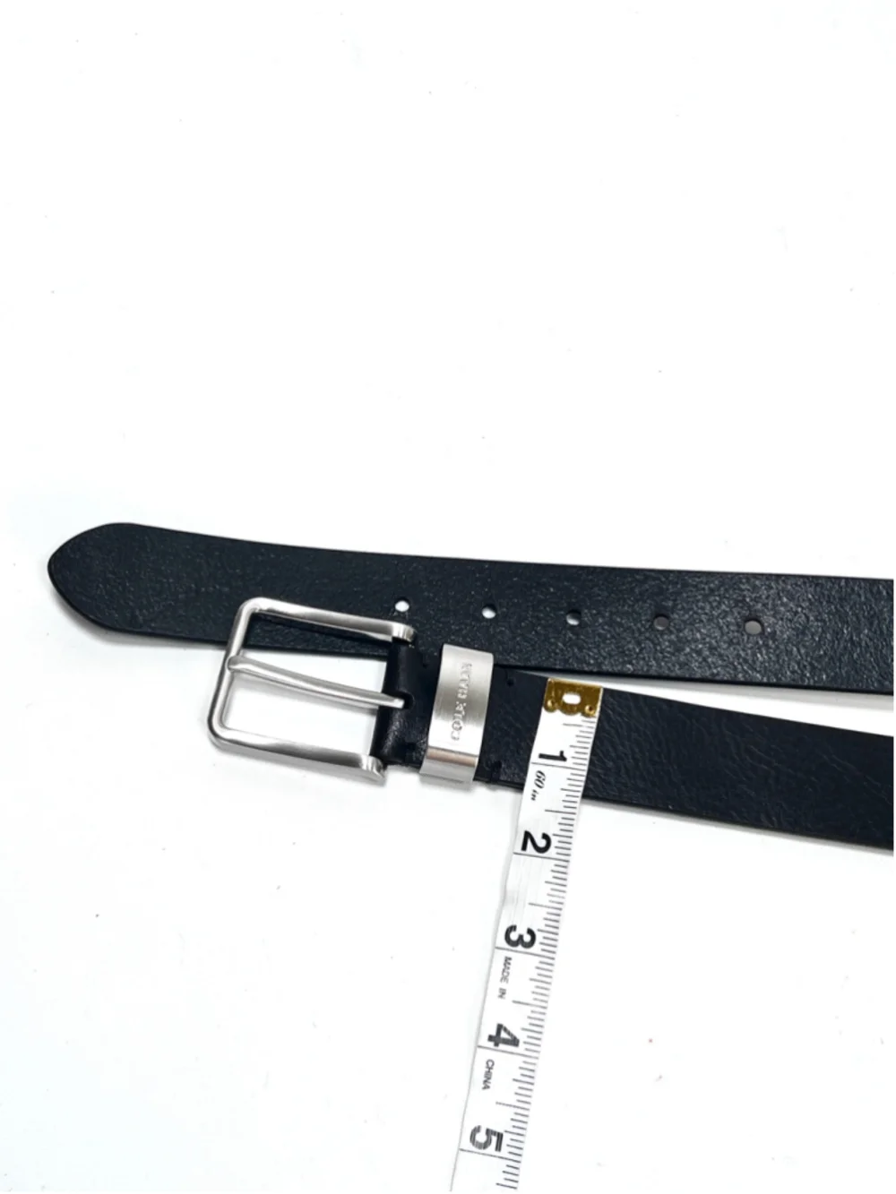 Cole Haan Mens Black Leather Belt with Silver Hardware, Size 36